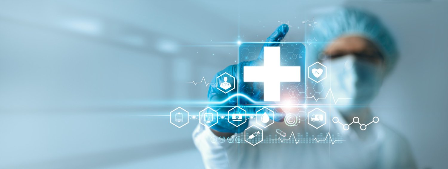 medicine doctor hold medical cross icon healthcare network innovation healthcare technology